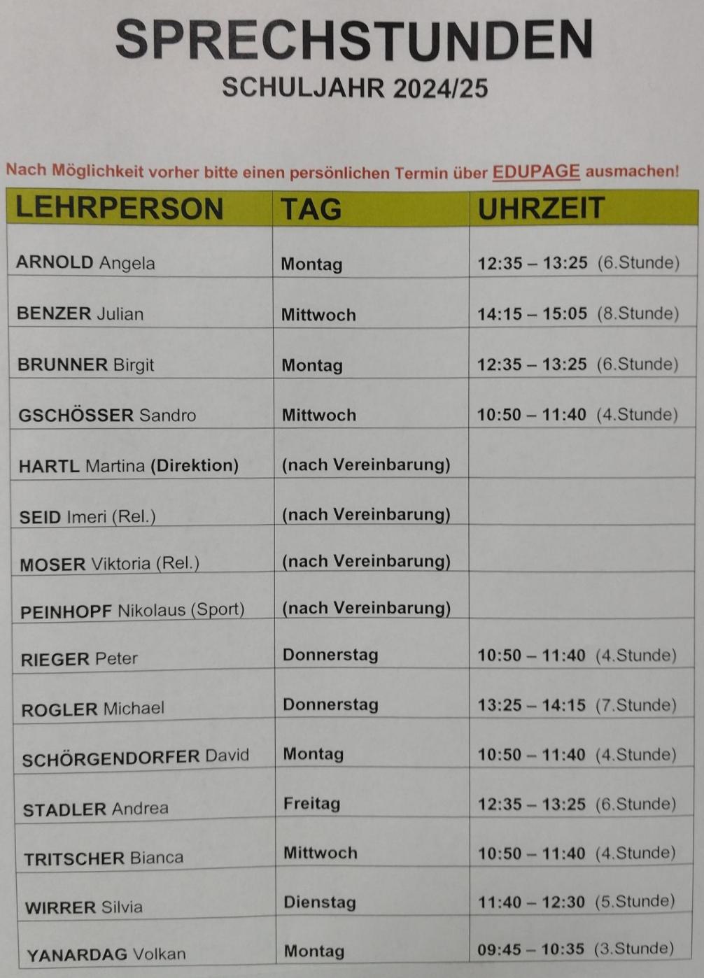 sprechstundenliste